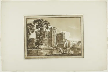 La porte sud du château de Cardiff dans le comté de Glamorgan, de Douze vues en aquatinte d