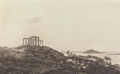 Vues du Levant : Temple en ruines sur la colline de Suninum surplombant les îles