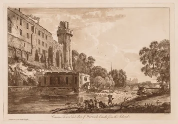 Vues du château de Warwick : Tour de César et partie du château de Warwick depuis l