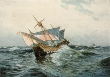 Le navire de Colomb Sta. Maria par temps orageux