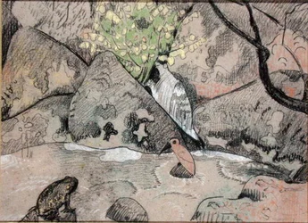 Paysage avec un oiseau et un crapaud