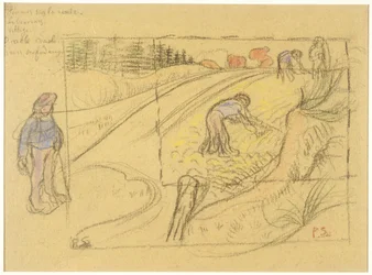 Bauern auf einem Feld (recto); Prozession bretonischer Frauen mit Studie von zwei weiblichen Figuren (verso)