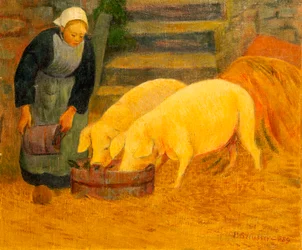 Une jeune fille nourrissant deux cochons, 1889