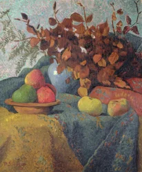 Nature morte de pommes et de feuilles d