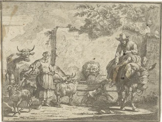 Femme et homme sur un âne près d