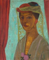 French : Autoportrait avec chapeau et voile Self-portrait with hat and veil
