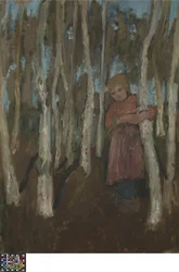 Fille dans une forêt de bouleaux