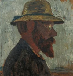 Otto Modersohn avec chapeau de paille de profil vers la droite. Vers 1905