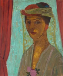 Autoportrait avec chapeau et voile