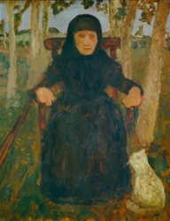 Vieille femme assise avec chat