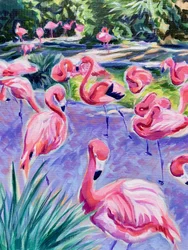 Scène tropicale avec des flamants roses