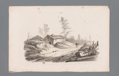 Paysage de colline avec chemin de campagne et maisons (titre de la série : Principes de paysages)