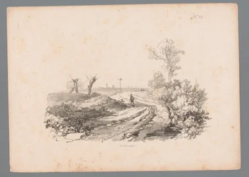 Paysage avec une figure avec une canne sur un chemin (Landschapsstudies par Paulus Lauters)