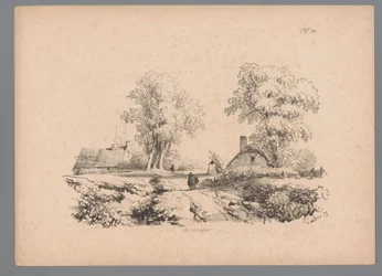 Paysage avec deux maisons et deux personnages sur un chemin (Études de paysages par Paulus Lauters)