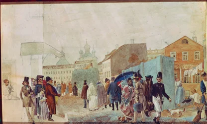 Scène de rue sous la pluie à Moscou