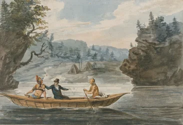 Deux Indiens et un homme blanc dans un canoë, 1811-vers 1813