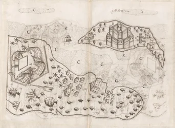 Plan portugais des îles de Bahreïn, Livro do Estado da India Oriental de Pedro Barreto de Resende, Sloane MS 197, f.165v-166r