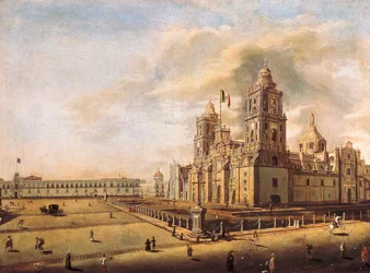 « La cathédrale métropolitaine et le palais national à Mexico ». (1809-1857), vers 1840, Musée national d