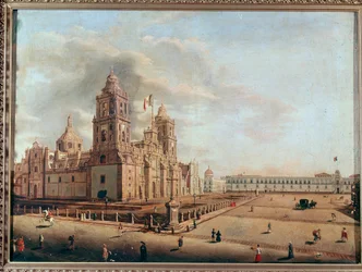 Vue de la cathédrale métropolitaine et du palais national, Mexico Peinture de Pedro Gualdi (1809-1857) Mexico, Musée national historique, Château de Chapultepec