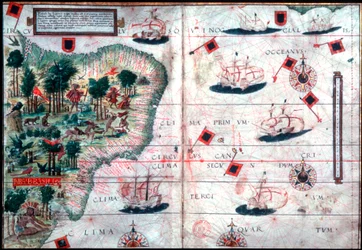 Carte du Brésil par les navigateurs portugais Pedro Reinel et Lopo Homen, vers 1525