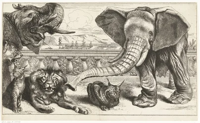 Éléphants, lions et lynx dans les jardins de Versailles