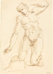 Un homme nu agenouillé