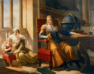 Isaac Newtong découvre la réfraction de la lumière (peinture sur toile)