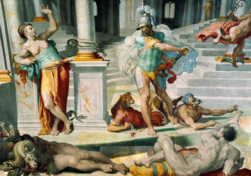Ulysse et la magicienne Circé, par Pellegrino Tibaldi, vers 1550, fresque