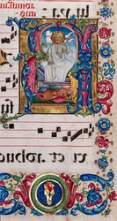Bibliothèque Piccolomini : livre de chœur, cod. 101.7, ff. 14r avec « Résurrection du Christ »