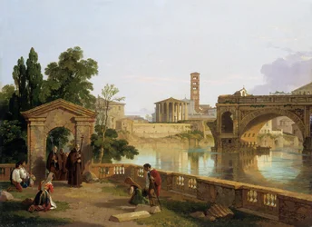Le Tibre avec le temple de Vesta, 1828
