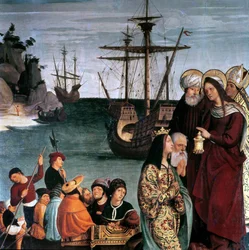 Marie-Madeleine embarquant sur un navire, du retable de Sainte Madeleine