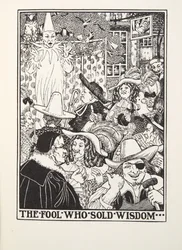 Le Fou qui vendait la sagesse, des Fables de Fontaine, pub. 1905 (gravure)