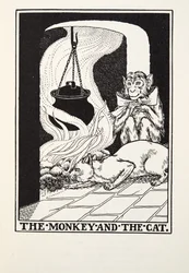 Le Singe et le Chat, des Fables de Fontaine, pub. 1905