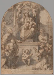 La Vierge en trône avec les saints Grégoire et Jacques, et une famille de donateurs
