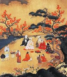 Femmes regardant des érables à Takao, paravent, période Azuchi-Momoyama (1568-1600), Japon 16ème siècle, (détail)