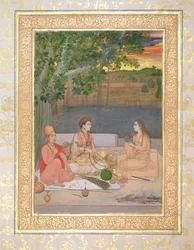 Une femme avec ses servantes dans des jardins ruraux, fin XVIIe siècle