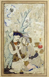 Art islamique : Portrait de Shah Abbas I embrassant un de ses pages