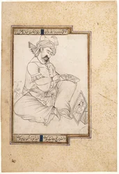 Calligraphie ; Un artiste au travail, vers 1600 (Encre, or et aquarelle sur papier)