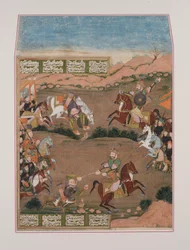 Kay-Khusrau tire sur Qara Khan, du Shahnama