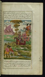 Le roi Humāyūn Fāl chassant en compagnie de son vizir, Khujastah Rāy de Lights of Canopus