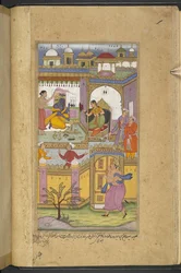 Bhima arrivant au château de Dvaraka pour inviter Krishna à l