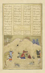 Bîzhan tue Hûmân, illustration du Shahnama (Livre des Rois)