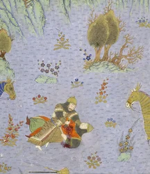 (détail) Suhrâb tué par Rustam, illustration du Shahnama (Livre des Rois)