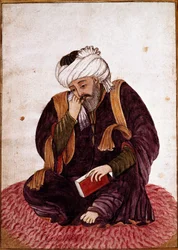 Portrait de Hafez, de son vrai nom Khwajeh Chams ad-din Mohammad Hafez-e Chirazi (ad Din Mohammad Hafez e Chirazi), poète et mystique persan du XIVe siècle. Miniature. Musée national de Damas, Syrie.