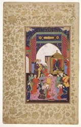 Prisonnier devant le Shah, vers 1650 (Aquarelle opaque et or sur papier)
