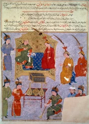 Représentation de Houlagou Khan (1217-1265), petit-fils de Gengis Khan. Miniature persane tirée de « Jami al-tawarikh » (Histoire universelle) par l