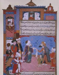 Rumi offrant sa ceinture à un mendiant, fin du XVIe siècle