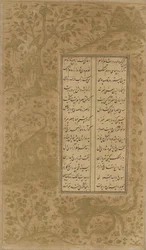 Le simurgh, dragon, animaux et oiseaux dans un paysage, folio de Yusuf u-Zulaikha par Jami (d. 1492) Qazvin, Iran, dynastie Safavide, 1557