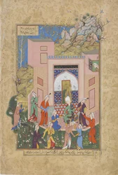 Yusuf prêche aux servantes de Zulaykha dans son jardin, folio d
