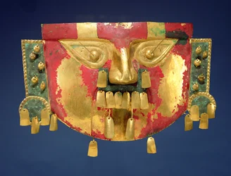 Masque inca (or avec peinture rouge et verte)